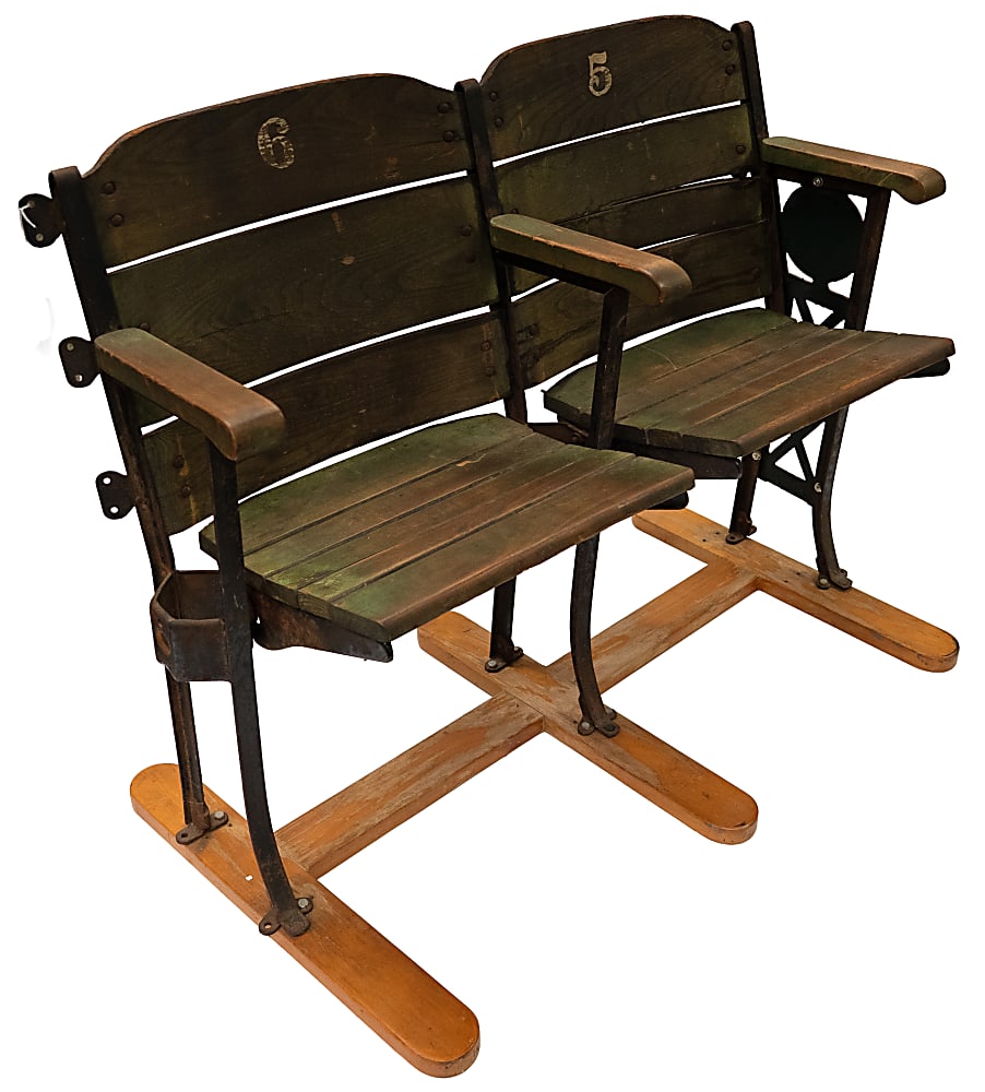1915-1952 Braves Field Original Stadium Seat Double with Rare B.N.L.C. Logo End - Exceedingly Rare
