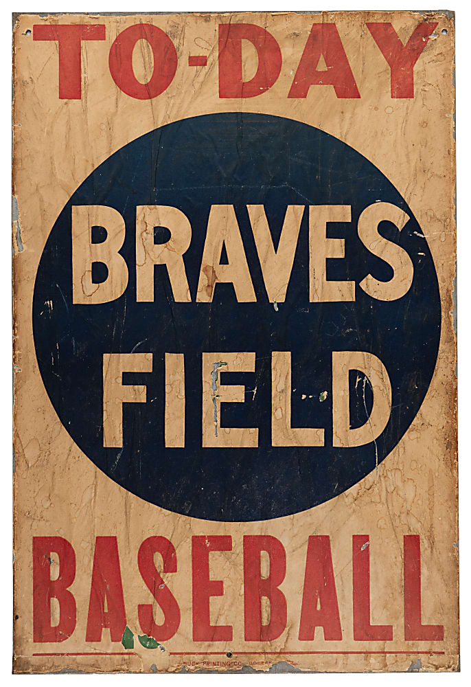 1940s-1952 Braves Field Baseball To-Day Broadside on Metal Backer Sign