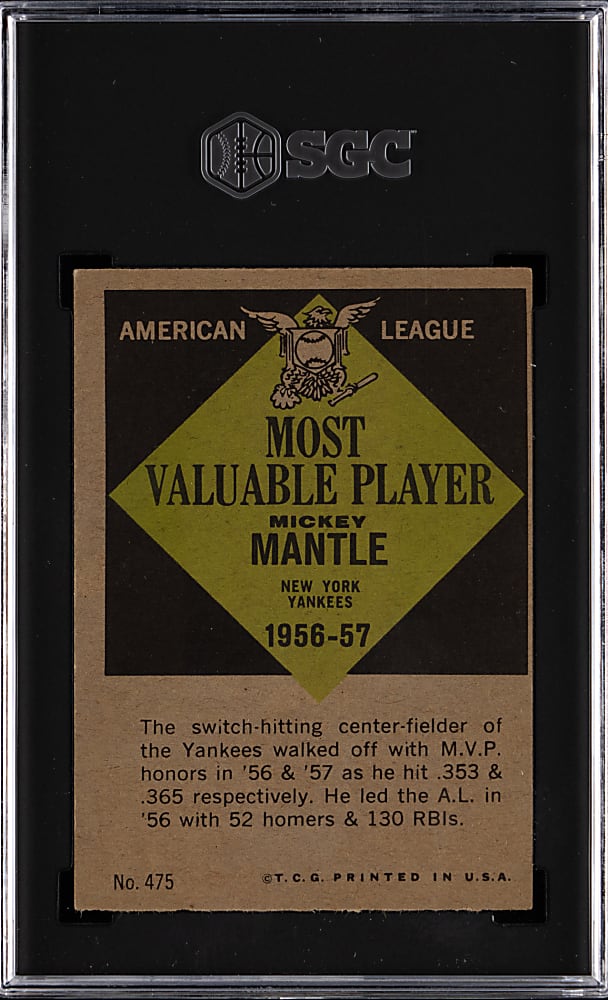 1961 Topps #475 Mickey Mantle MVP SGC VG/EX+ 4.5