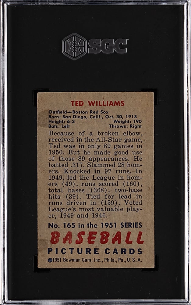 1951 Bowman #165 Ted Williams SGC GOOD+ 2.5