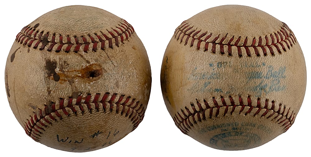 1946 Mickey Harris Commemorative Baseball Pair - Wins #2 & #16/All-Star Year
