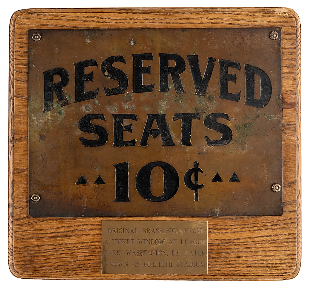 1910s Washington Senators American League Park II Box Office Brass Sign Plaque