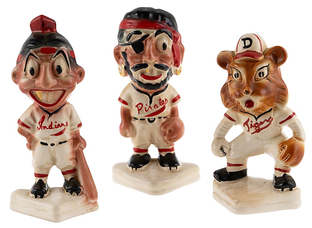 Circa 1950 Stanford Pottery Mascot Bank Statues (3) with Indians, Pirates & Tigers