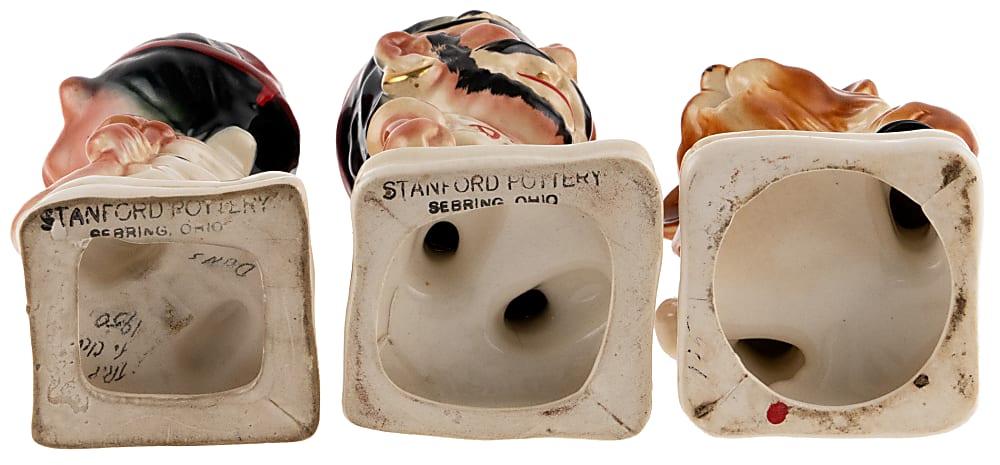 Circa 1950 Stanford Pottery Mascot Bank Statues (3) with Indians, Pirates & Tigers