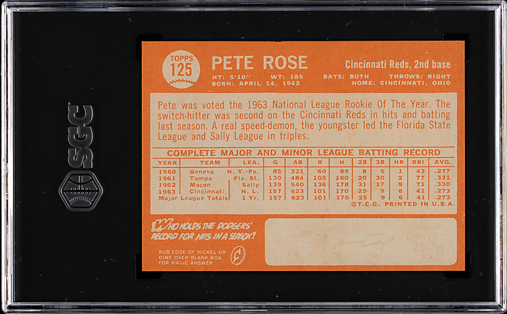 1964 Topps #125 Pete Rose All-Star Rookie SGC Authentic