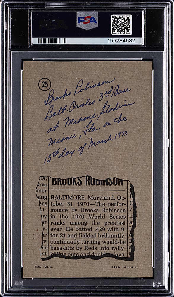 Signed 1974 Topps Deckle Edge #25 Brooks Robinson Gray Back Proof PSA/DNA Authentic with Auto Grade 7 - Population 1