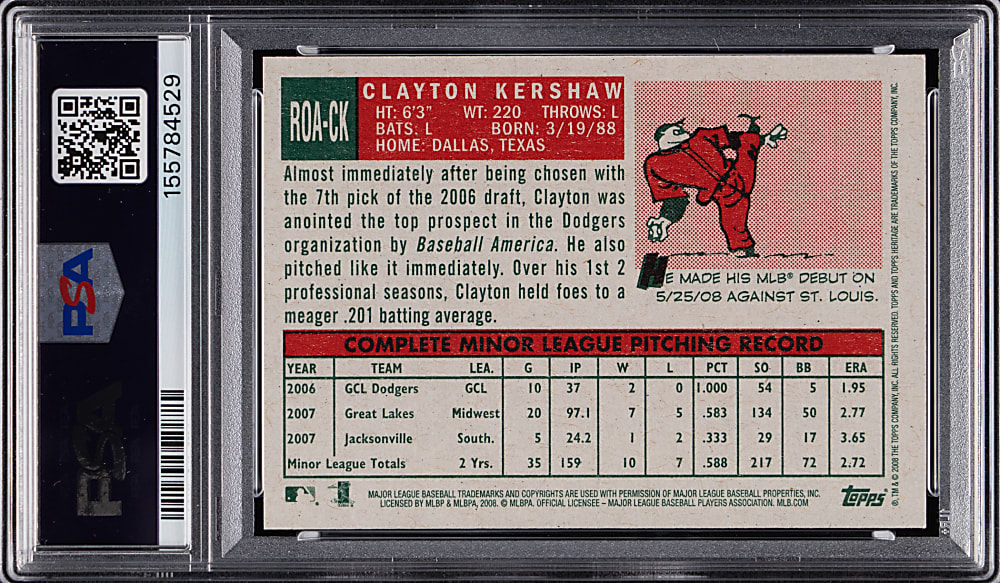 2008 Topps Heritage Real One Autographs Clayton Kershaw Red Ink #/59 PSA NM 7 with Auto 10