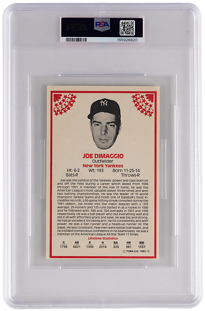 Signed 1982 TCMA Great Players of the 1950's & 1960's #16 Joe DiMaggio PSA/DNA Authentic with Auto Grade 9