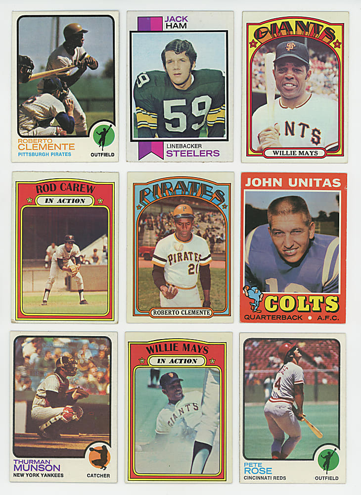 1971-1974 Baseball & Football Shoebox Collection (930) with (115+) Hall of Famers Including Aaron, Clemente, Mays, Namath & Unitas