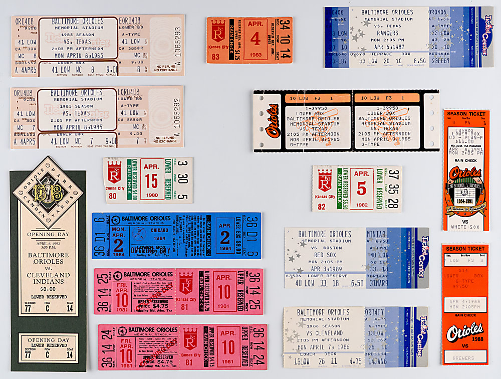 1980-2015 Baltimore Orioles Home Openers Complete Run Plus Duplicates - (52 Total) with Streak, Memorable Events