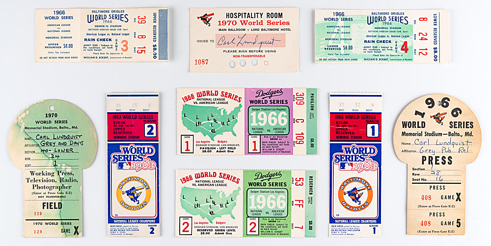 1966-1983 Baltimore Orioles World Series Tickets & Passes (13) with 1966 Game 4 Sandy Koufax Final Game