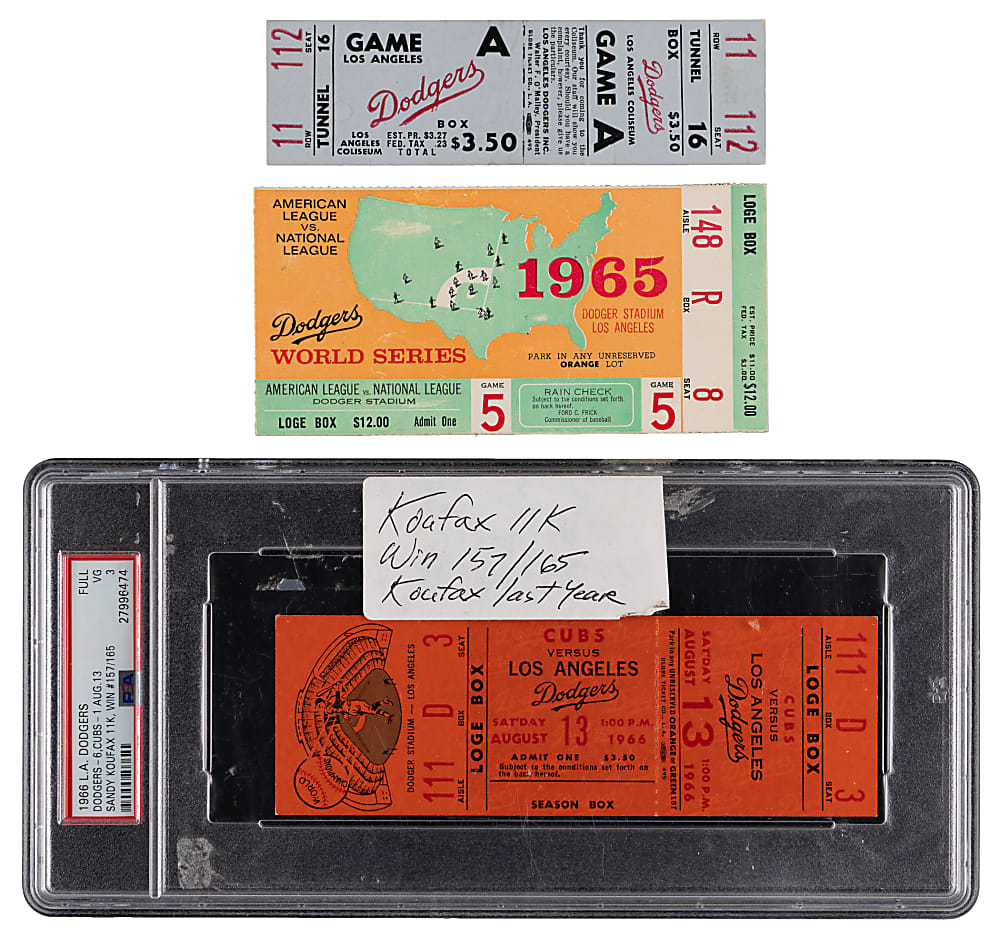 1959-1966 Sandy Koufax Tickets (11) Including PSA Graded, World Series & Other Notables