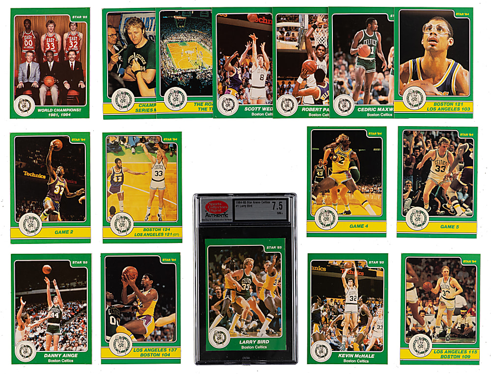 1984-1985 Star Basketball Boston Celtics Complete Team Set Pair with NBA Champions Set & Arena Team Set Including Graded #1 Larry Bird