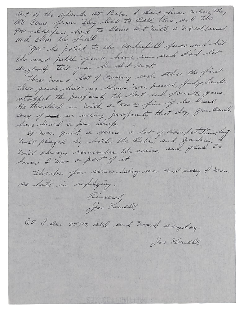 1984 Joe Sewell Twice-Signed Handwritten Letter Describing Babe Ruth's 1932 World Serie Called Shot - Full JSA LOA