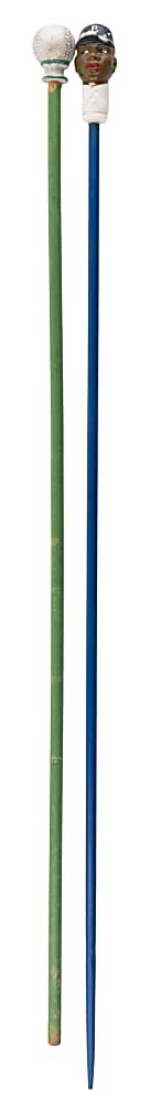 1940s-1950s Carnival Cane Pair with Very Tough Jackie Robinson & Baseball Toppers