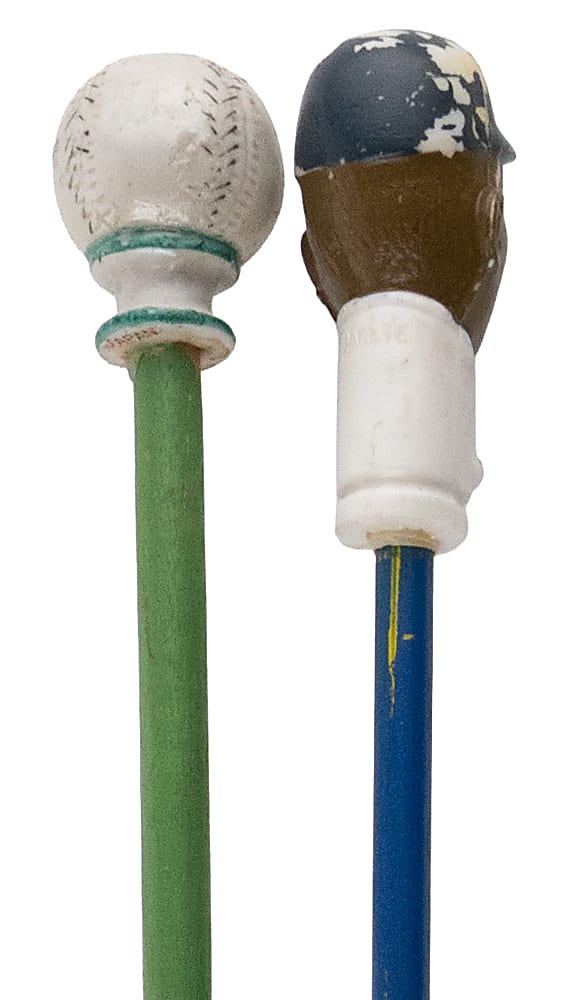 1940s-1950s Carnival Cane Pair with Very Tough Jackie Robinson & Baseball Toppers