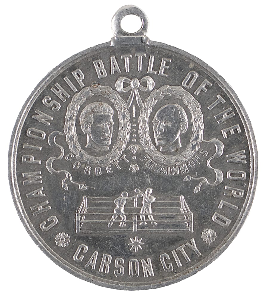 March 17, 1897 James J. Corbett vs. Bob Fitzsimmons Championship Battle of the World Carson City Souvenir Medallion