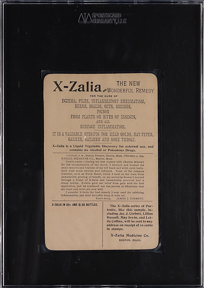 1894 X-Zalia Medicine Co. James J. Corbett Cabinet SGC EX+ 5.5