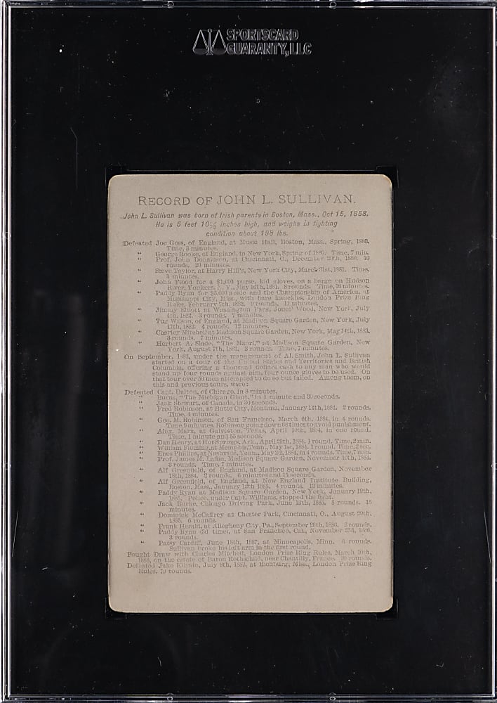 Circa 1890s John L. Sullivan Cabinet SGC VG/EX 4 with Boxing Record on Reverse
