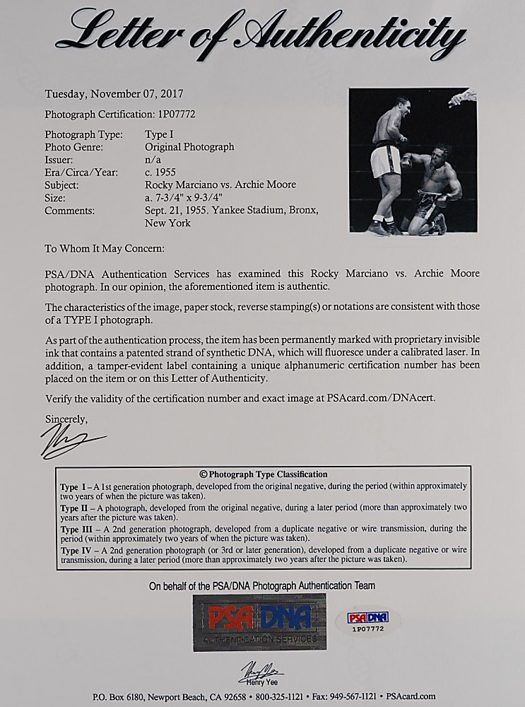 September 21, 1955 Rocky Marciano vs. Archie Moore Original Type I Fight Photograph - PSA/DNA