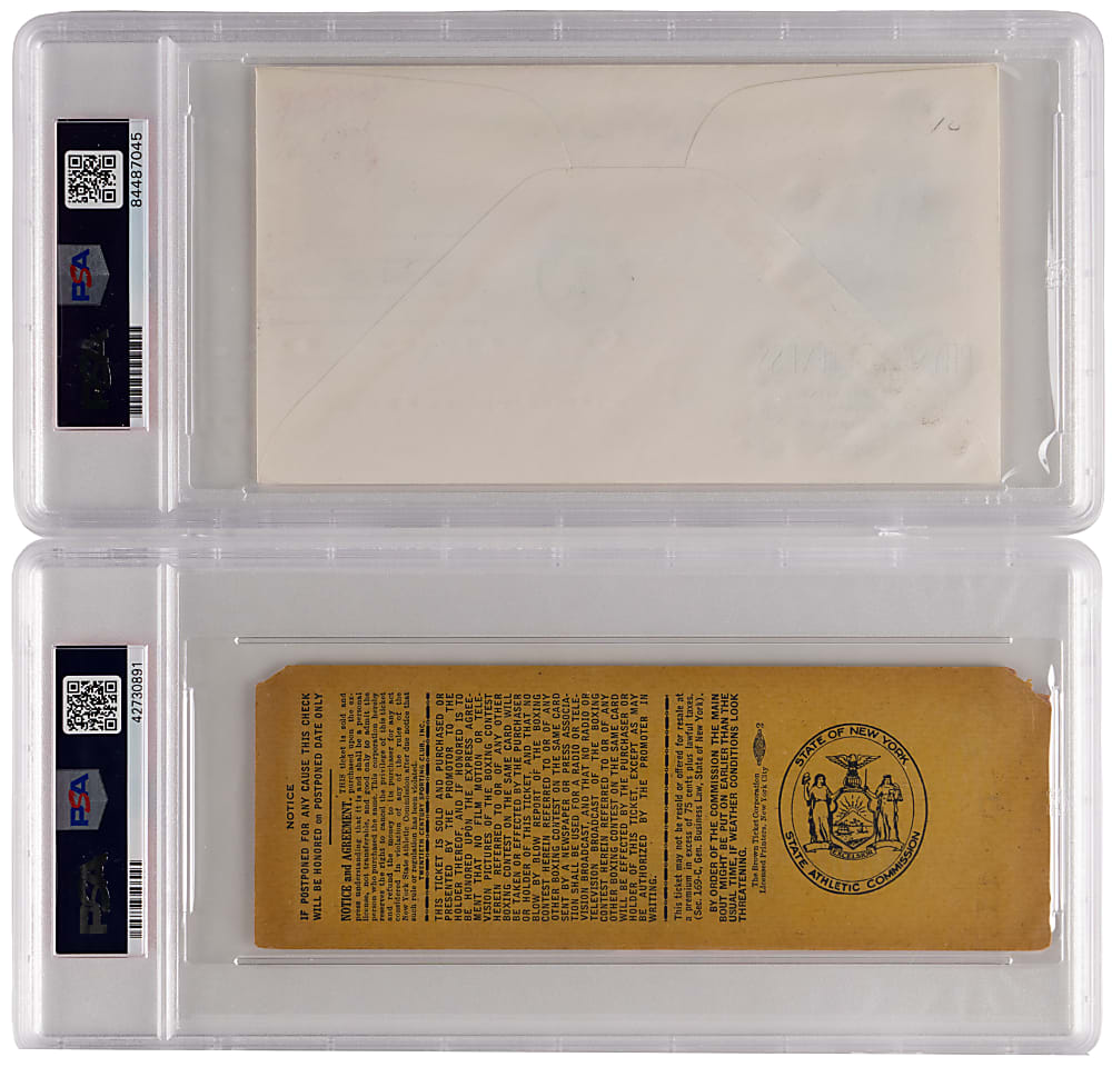 Ezzard Charles PSA Graded Pair with Signed First Day Cover & 1949 Lesnevich Heavyweight Championship Bout Full Ticket