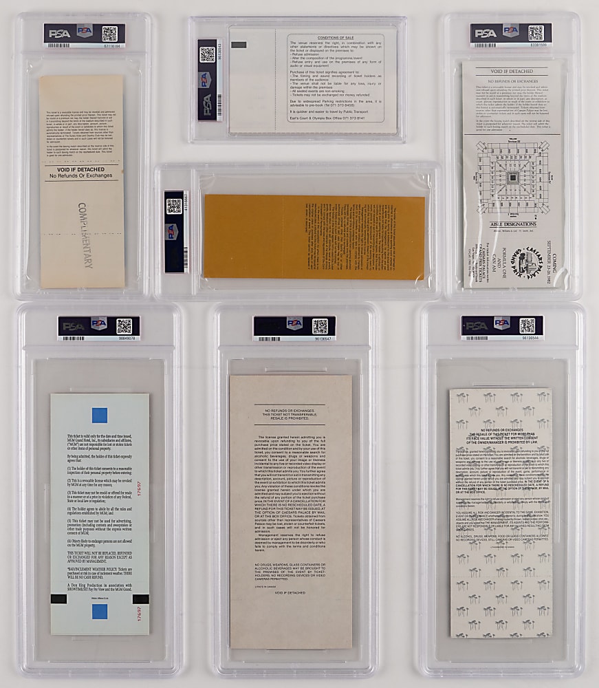 1982-1996 Heavyweight Boxing PSA Graded Full Tickets (6) with Evander Holyfield vs. Mike Tyson PSA NM-MT 8