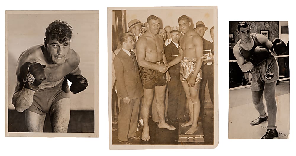 1930s Primo Carnera Original Type I Photo Group (3) with Joe Louis - All PSA/DNA Full LOA