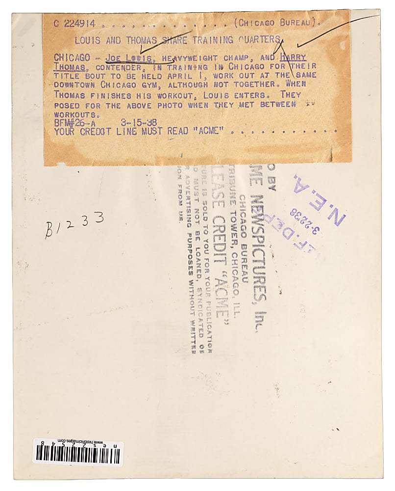 1938 Joe Louis vs. Harry Thomas Original Type I News Service Photo - PSA/DNA Full LOA