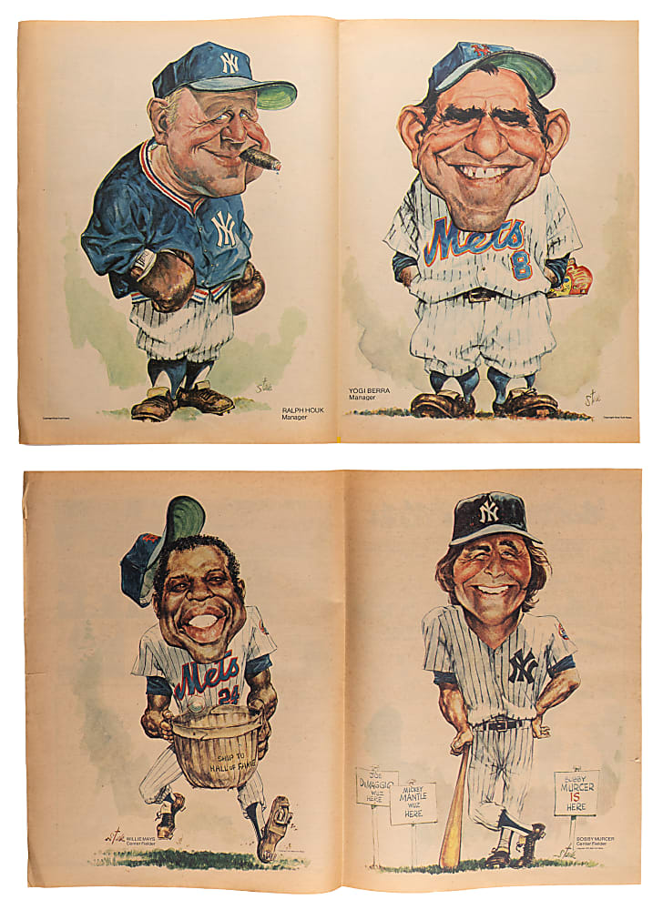 1970s New York Yankees & Mets Publication Collection (40+) with (75+) 1973 Bruce Stark Sunday Daily News Caricatures Including (14) Tom Seaver/Mel Stottlemyre & (9) Willie Mays/Bobby Murcer