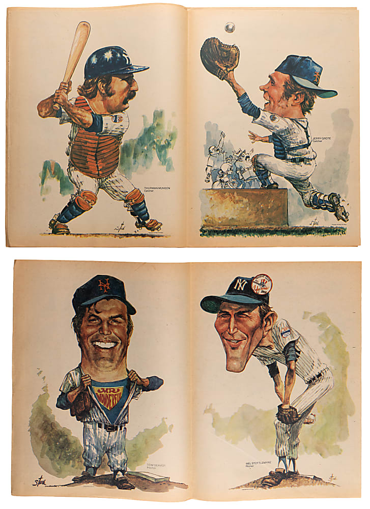 1970s New York Yankees & Mets Publication Collection (40+) with (75+) 1973 Bruce Stark Sunday Daily News Caricatures Including (14) Tom Seaver/Mel Stottlemyre & (9) Willie Mays/Bobby Murcer