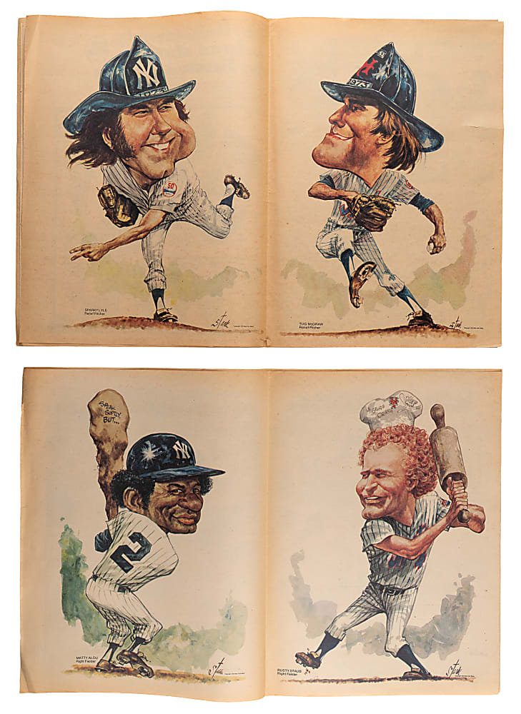 1970s New York Yankees & Mets Publication Collection (40+) with (75+) 1973 Bruce Stark Sunday Daily News Caricatures Including (14) Tom Seaver/Mel Stottlemyre & (9) Willie Mays/Bobby Murcer