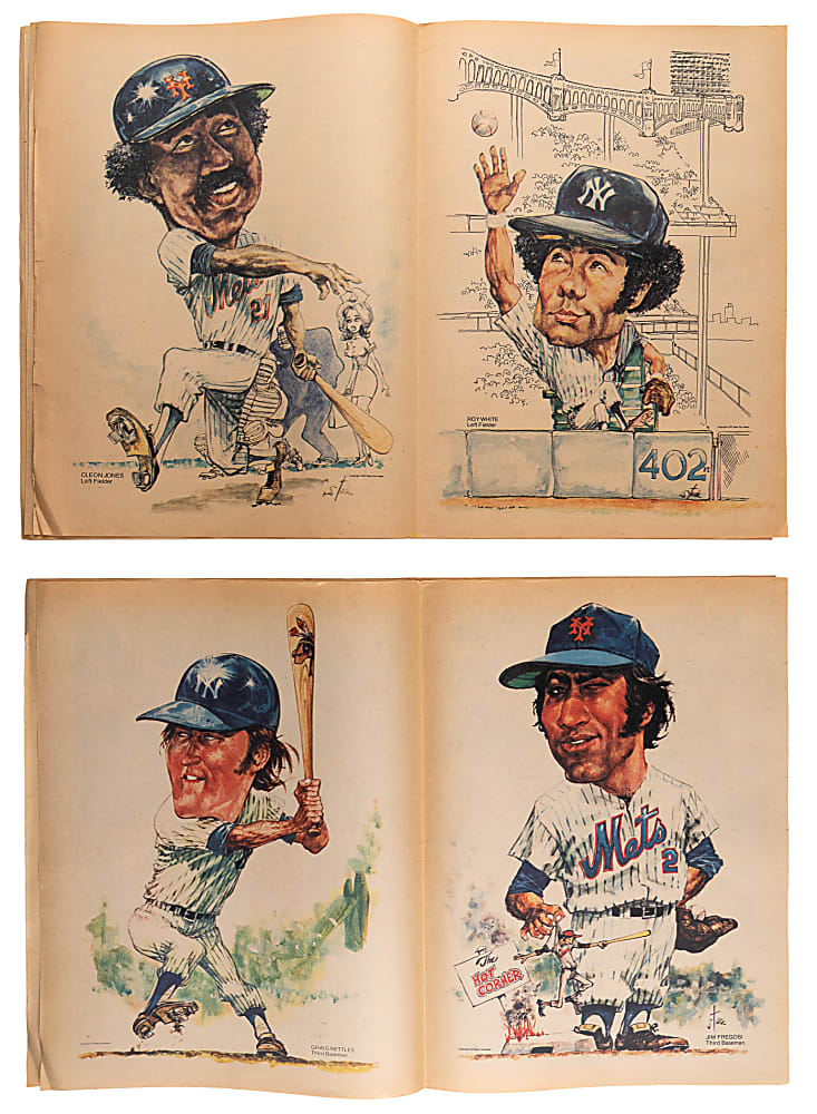 1970s New York Yankees & Mets Publication Collection (40+) with (75+) 1973 Bruce Stark Sunday Daily News Caricatures Including (14) Tom Seaver/Mel Stottlemyre & (9) Willie Mays/Bobby Murcer