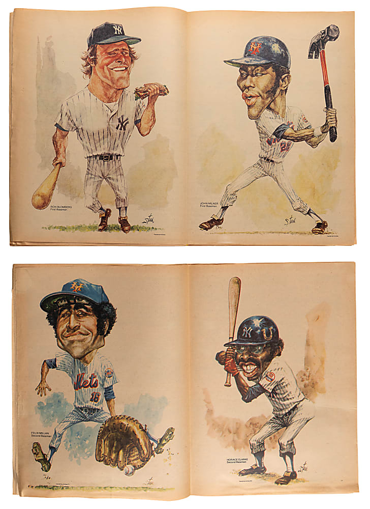1970s New York Yankees & Mets Publication Collection (40+) with (75+) 1973 Bruce Stark Sunday Daily News Caricatures Including (14) Tom Seaver/Mel Stottlemyre & (9) Willie Mays/Bobby Murcer