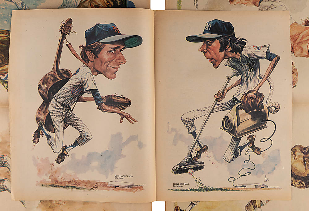 1970s New York Yankees & Mets Publication Collection (40+) with (75+) 1973 Bruce Stark Sunday Daily News Caricatures Including (14) Tom Seaver/Mel Stottlemyre & (9) Willie Mays/Bobby Murcer