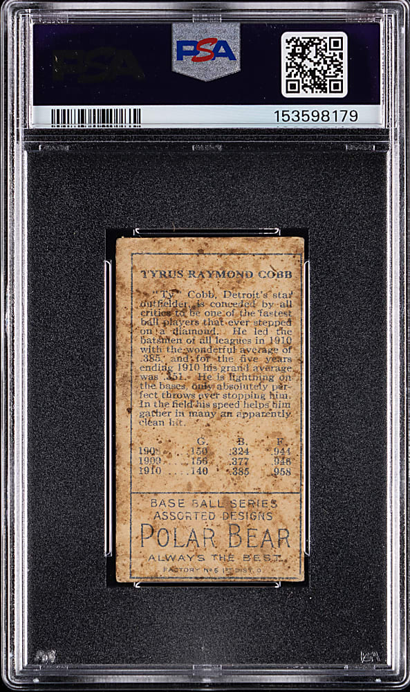 1911 T205 Gold Border Ty Cobb PSA FAIR 1.5 - Polar Bear Back