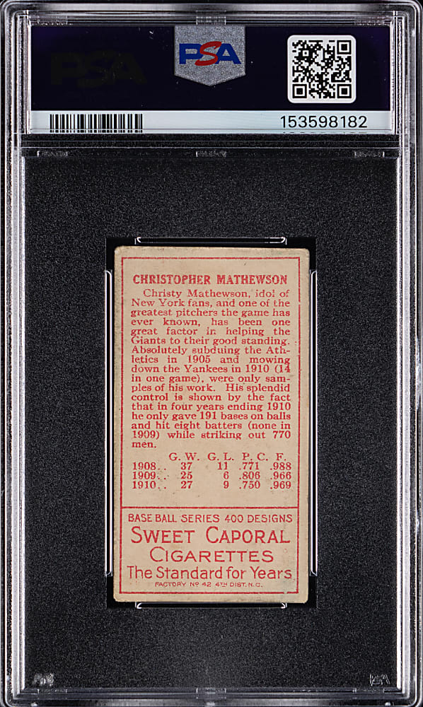 1911 T205 Gold Border Christy Mathewson PSA GOOD 2