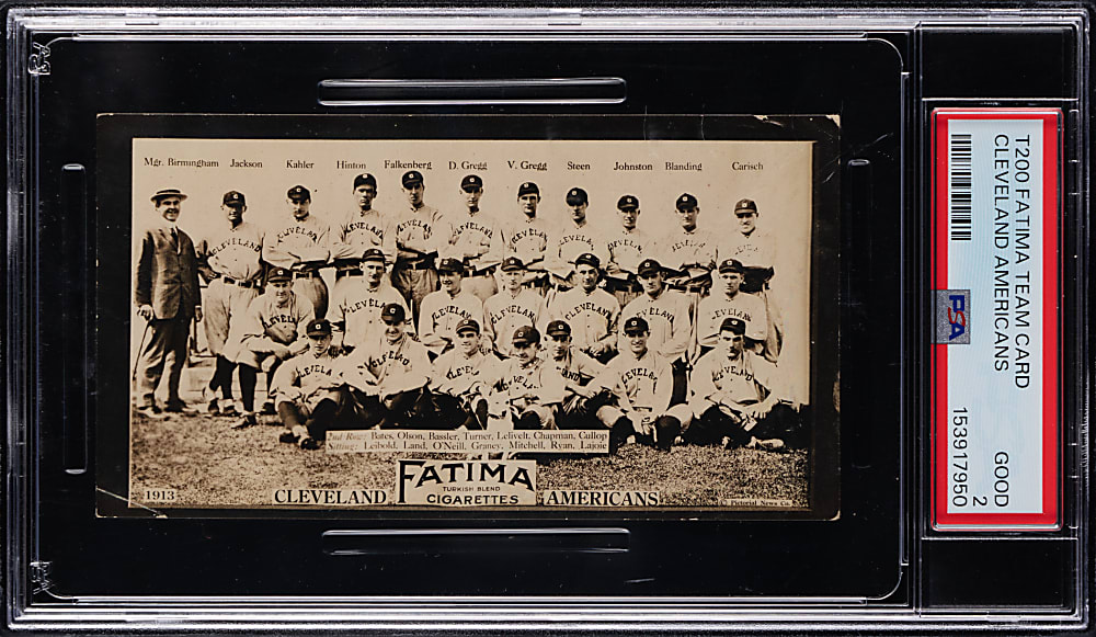 1913 T200 Fatima Team Card Cleveland Americans with Joe Jackson & Nap Lajoie PSA GOOD 2