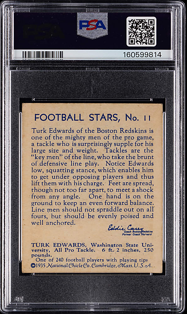 1935 National Chicle Football #11 Turk Edwards Rookie PSA VG-EX 4