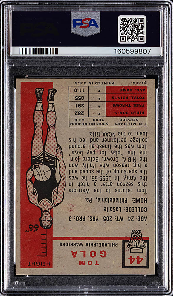 1957-1958 Topps Basketball #44 Tom Gola Rookie PSA NM 7