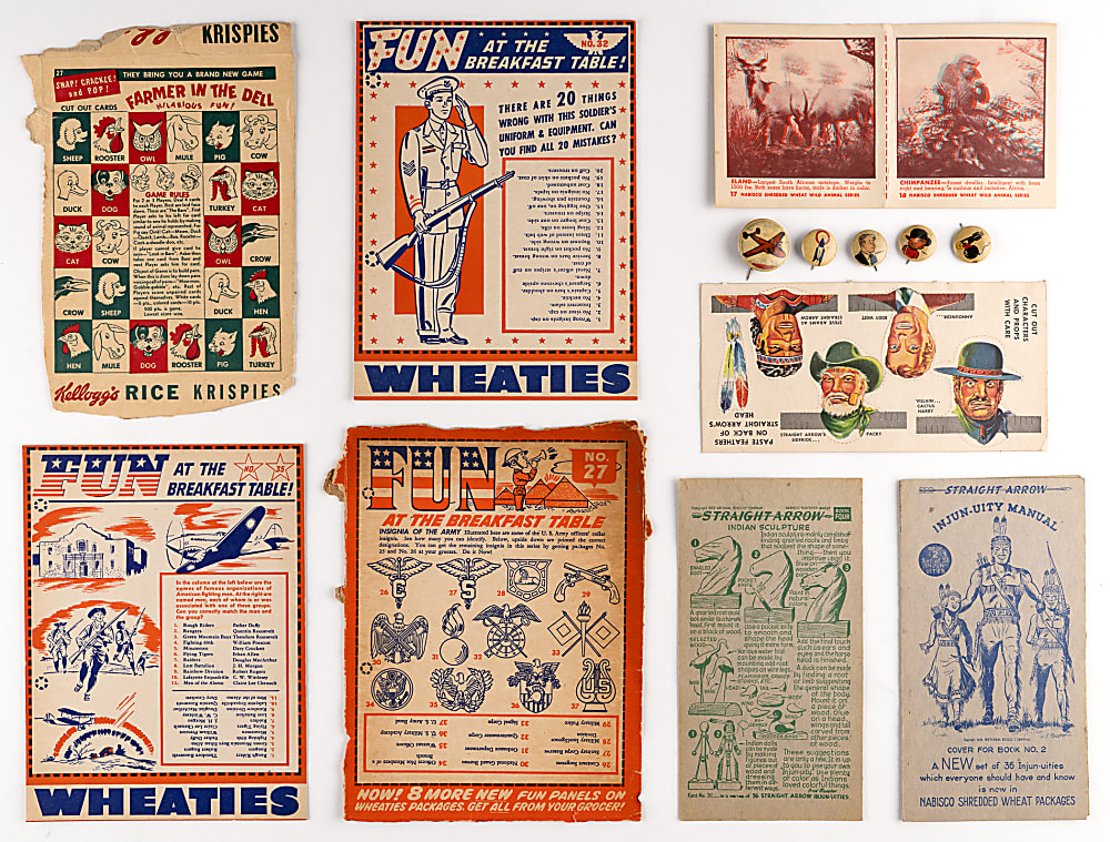 1941-1953 Non-Sports Cereal Brand Collection (139) with Kellogg's, Nabisco, Wheaties Panels, Pins & Cards