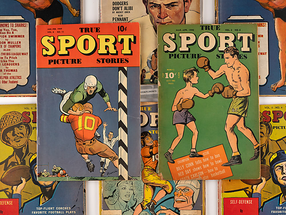 1942-1951 Golden Age Sports Comic Books (20) with Jackie Robinson #3 & (5) Babe Ruth Sports Issues