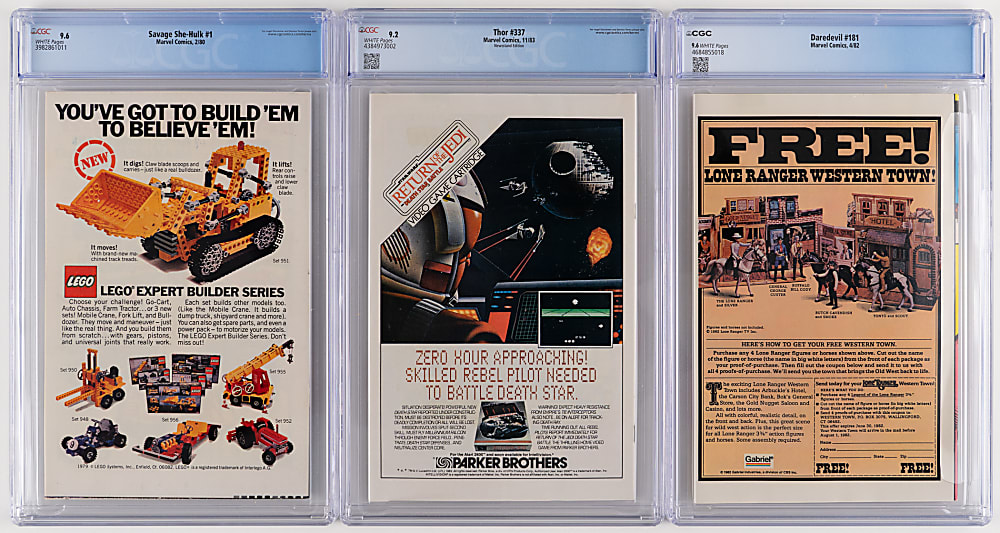 1980-1983 CGC Graded Marvel Comics (3) with Savage She-Hulk #1 9.6, Thor #337 9.2 & Daredevil #181 9.6