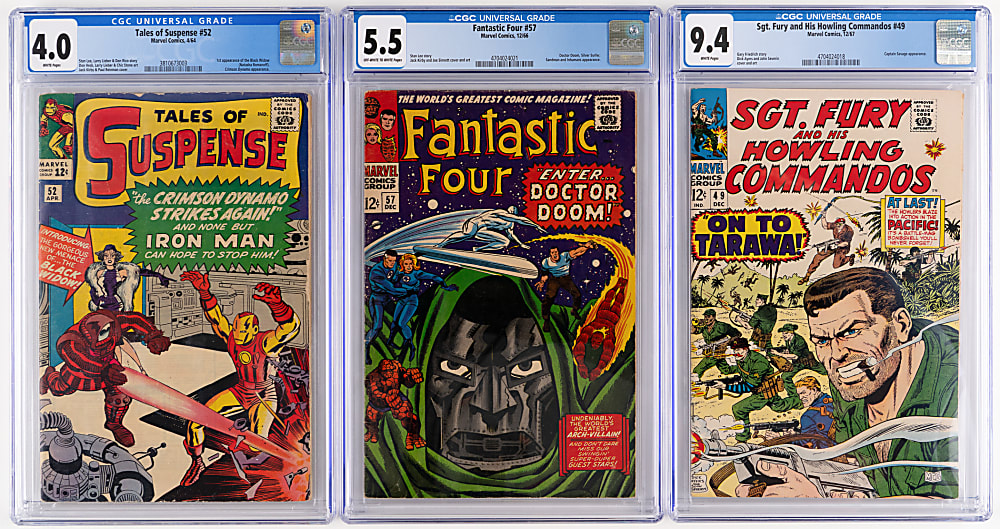 1964-1967 CGC Graded Marvel Comics (3) with Tales of Suspense #52 First Black Widow 4.0, Fantastic Four #57 5.5 & Sgt. Fury #49 9.4