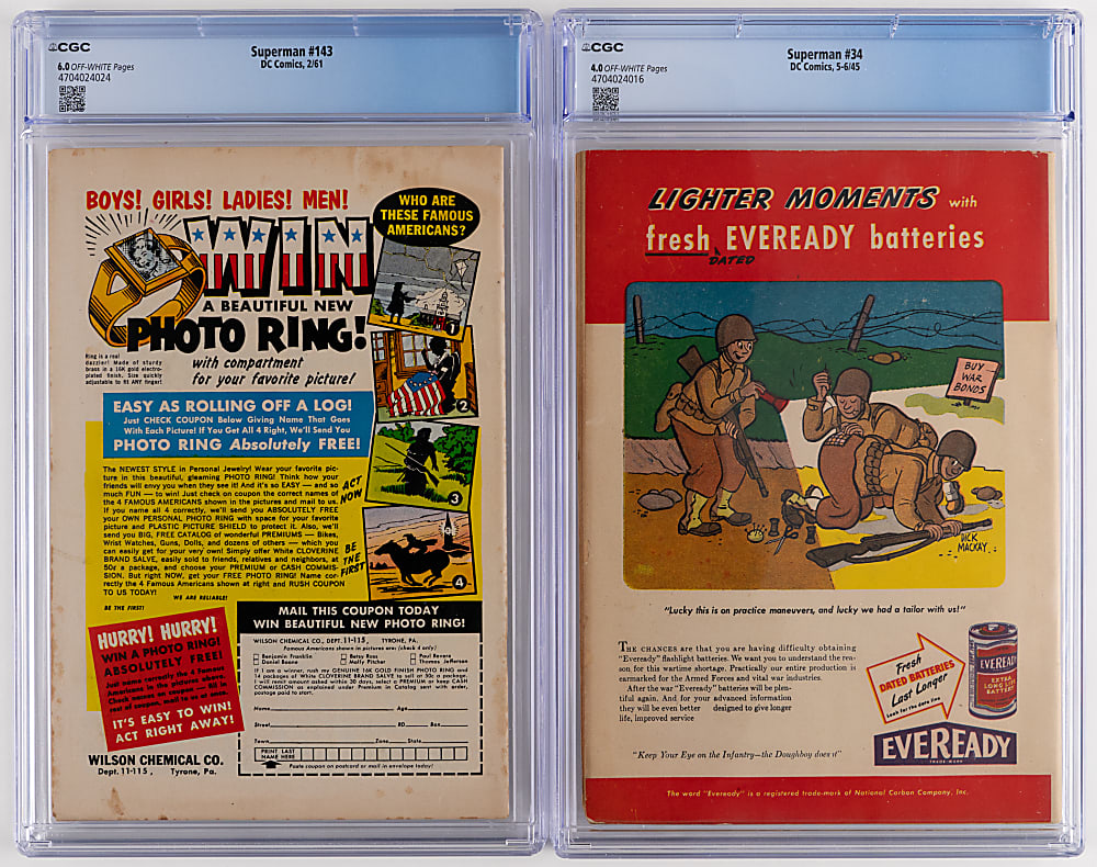 1945-1961 DC Superman Comics (2) - Both CGC Graded with #34 4.0 & #143 6.0