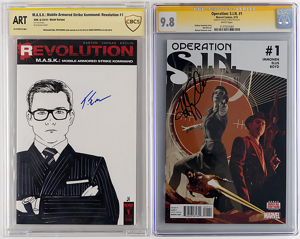 2015-2016 Signed Comic Books (2) with Operation S.I.N. Signed by Hayley Atwell CGC 9.8 & M.A.S.K.: Revolution #1 Dual-Signed by Taron Egerton/Jon Hughes CBCS ART