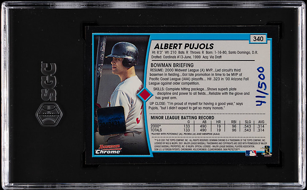 2001 Bowman Chrome #340 Albert Pujols Autograph Rookie Refractor #/500 SGC NM/MT 8