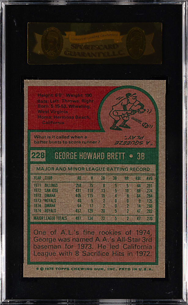 1975 Topps #228 George Brett Rookie SGC MINT 9