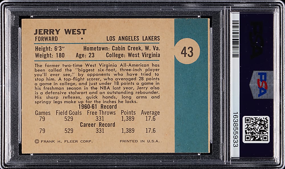 1961-1962 Fleer Basketball #43 Jerry West Rookie PSA EX 5