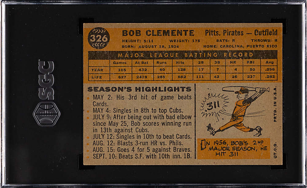 1960 Topps #326 Roberto Clemente SGC EX/NM 6