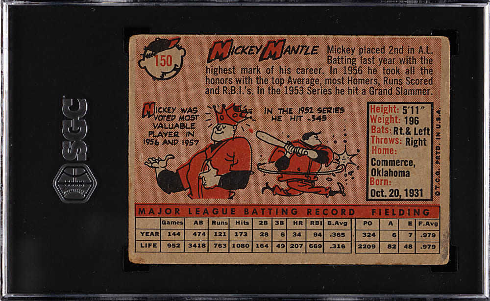 1958 Topps #150 Mickey Mantle SGC FAIR 1.5